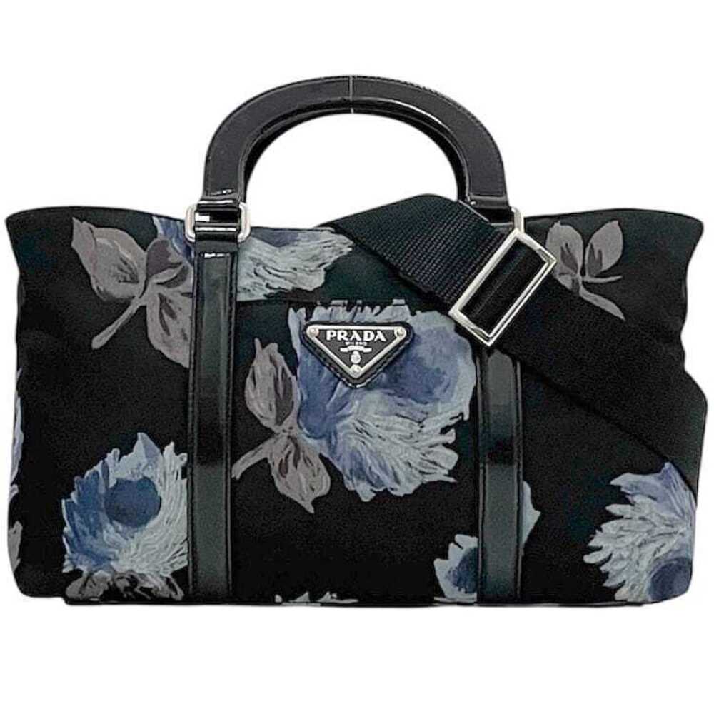 Prada Bag Black Blue Flower Tessuto Floral Flower Handbag Shoulder Crossbody